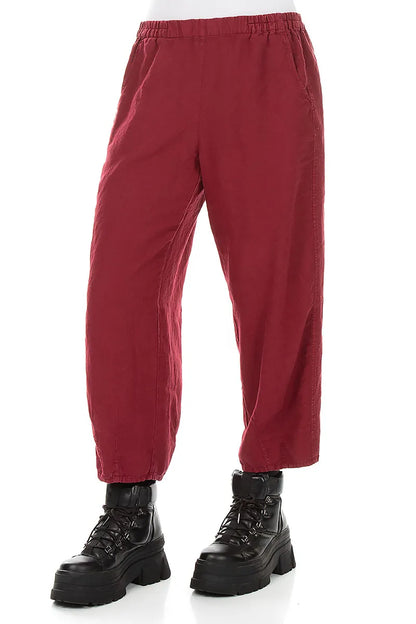 Loose Cropped Ruby Linen Trousers