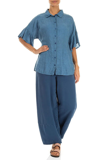 Loose Dark Cobalt Blue Cotton Trousers