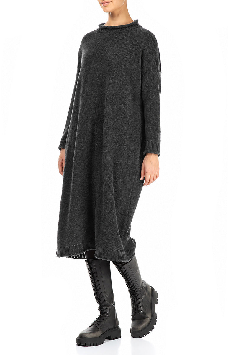 Loose Dark Grey Wool Dress 3