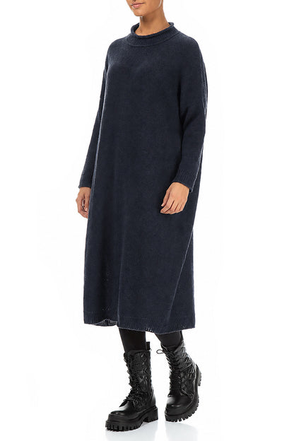 Loose Dark Navy Wool Dress 3