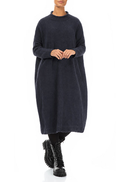 Loose Dark Navy Wool Dress 4