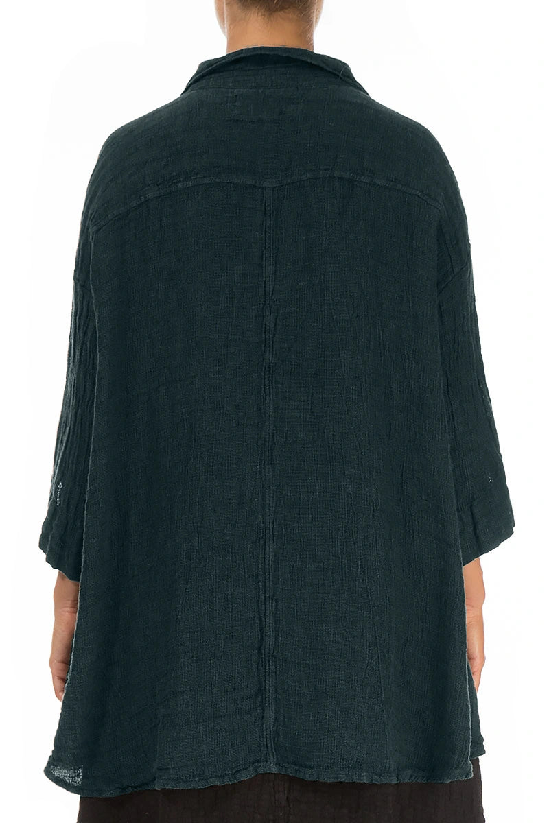 Chemise ample en Lin chiné Turquoise profond