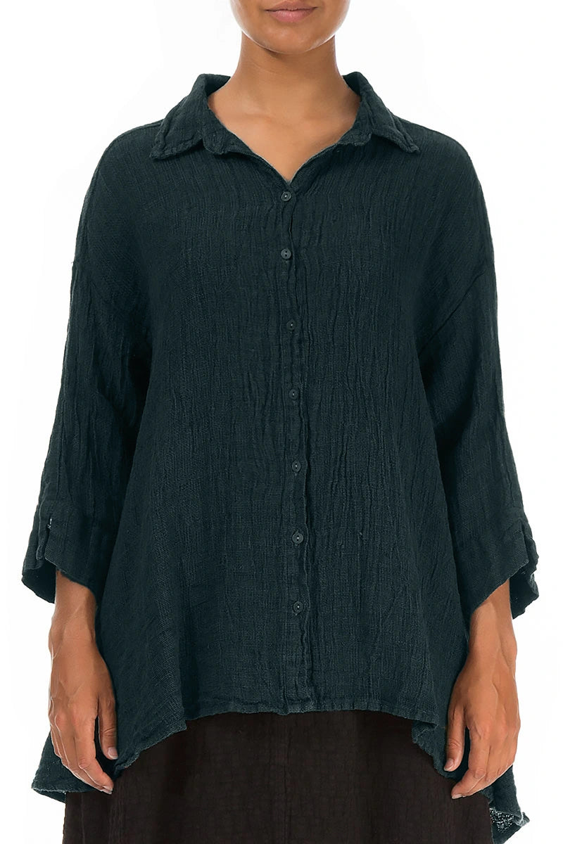 Chemise ample en Lin chiné Turquoise profond