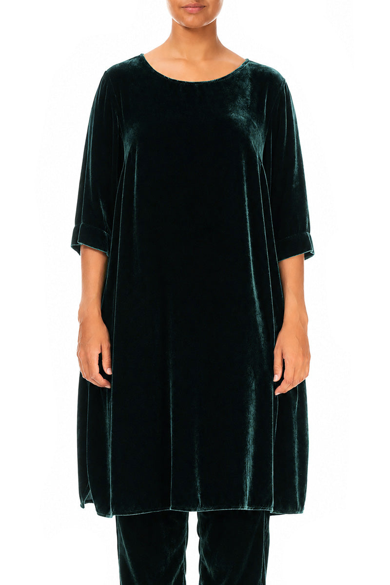 Loose Deep Turquoise Silk Velvet Tunic