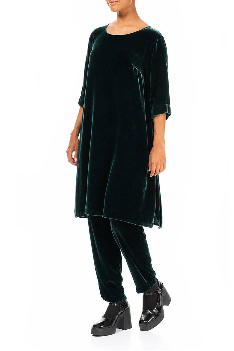 Loose Deep Turquoise Silk Velvet Tunic 4
