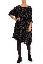Loose Devoré Bubbles Black Silk Velvet Dress 4