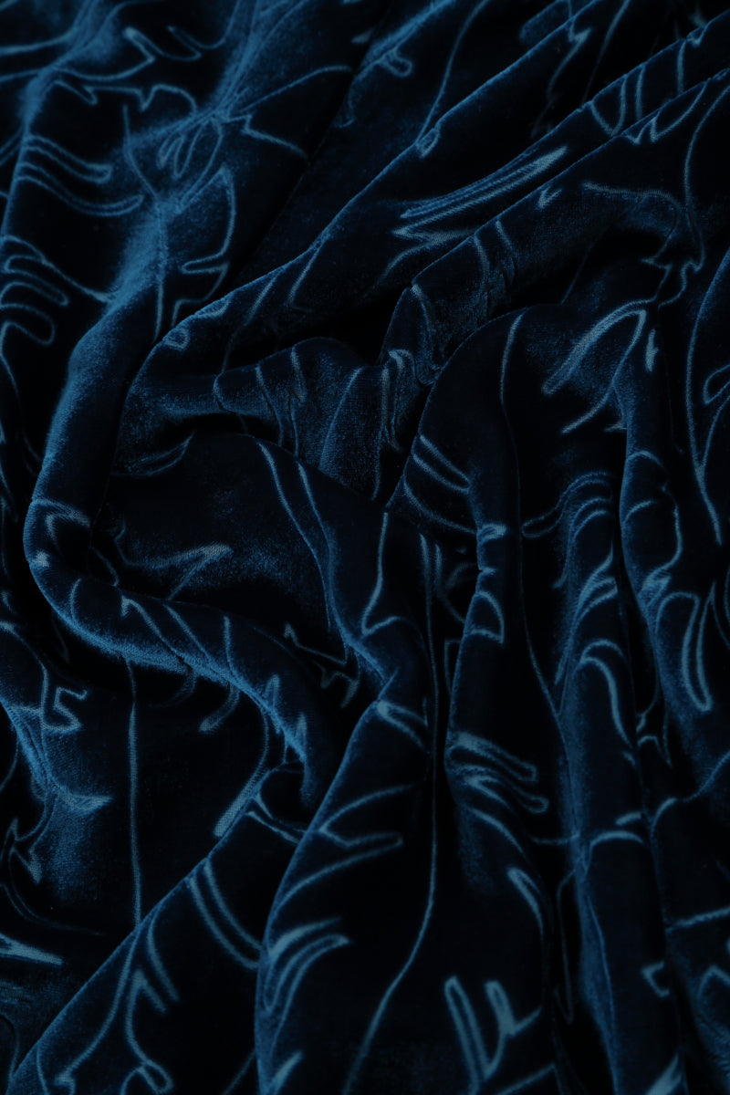 Loose Devoré Feather Azure Silk Velvet Tunic 5