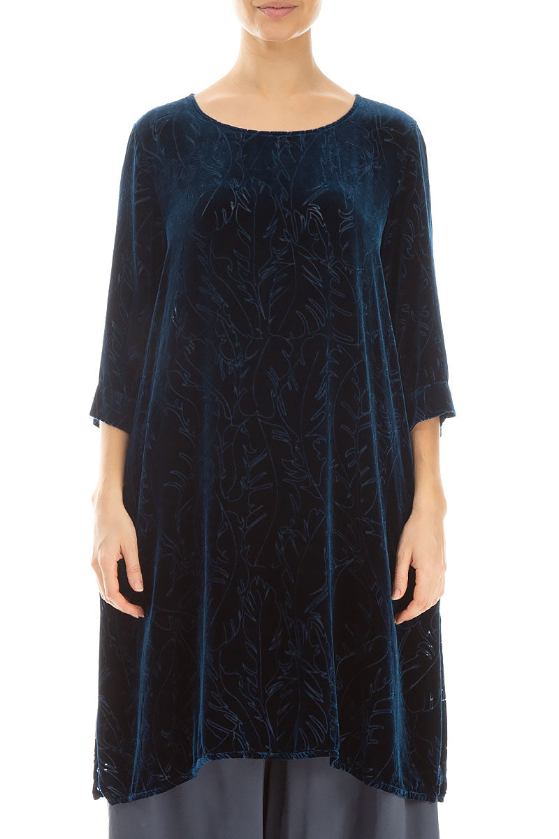 Loose Devoré Feather Azure Silk Velvet Tunic 1