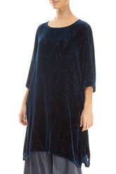 Loose Devoré Feather Azure Silk Velvet Tunic 3