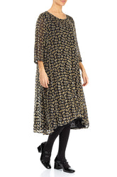 Loose Devoré Petals Gold Silk Velvet Shift Dress 3