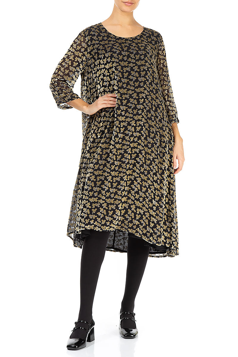 Loose Devoré Petals Gold Silk Velvet Shift Dress 4