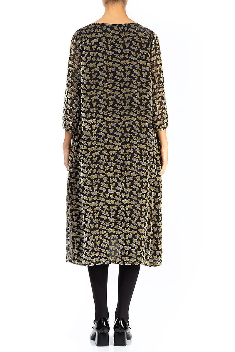 Loose Devoré Petals Gold Silk Velvet Shift Dress 2