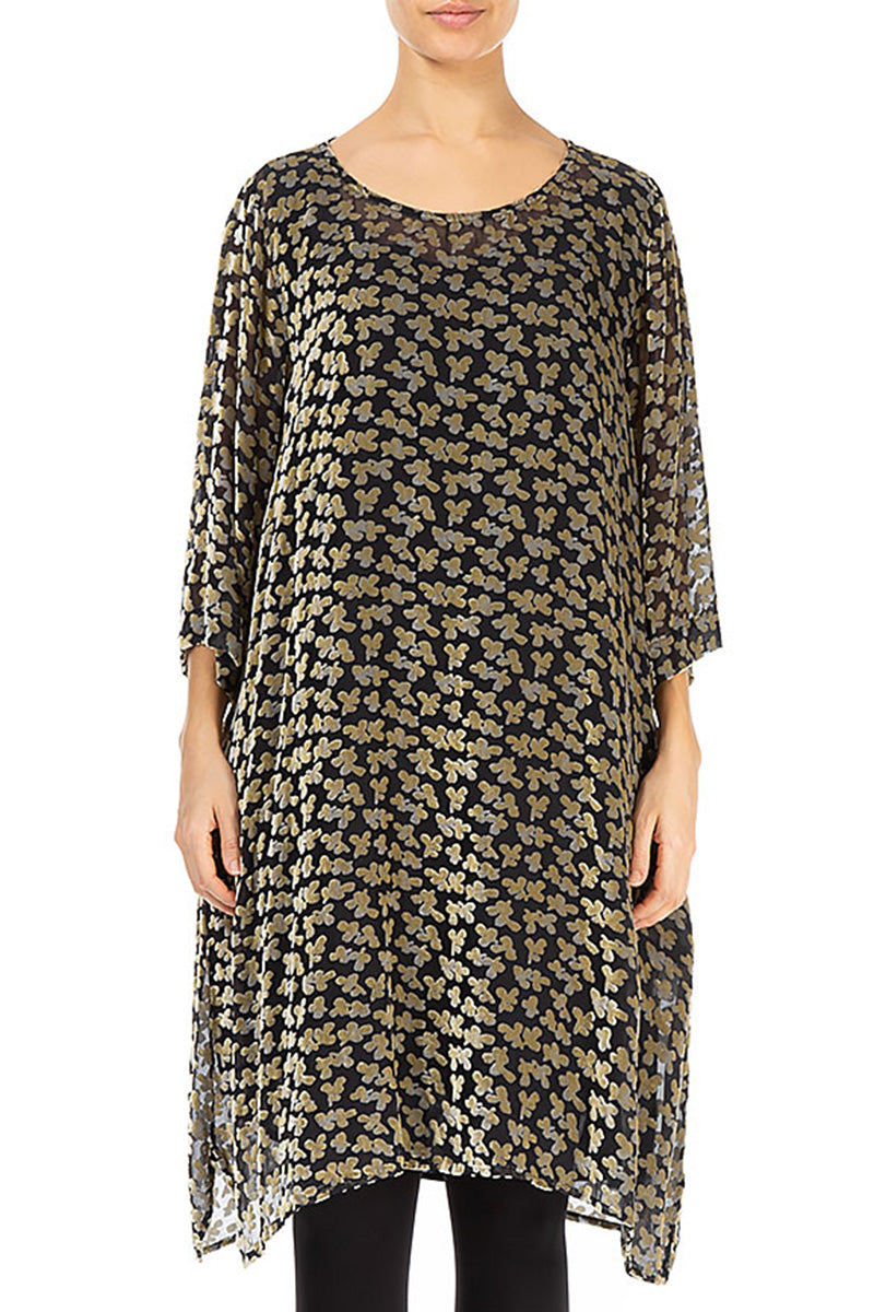Loose Devoré Petals Gold Silk Velvet Tunic 1