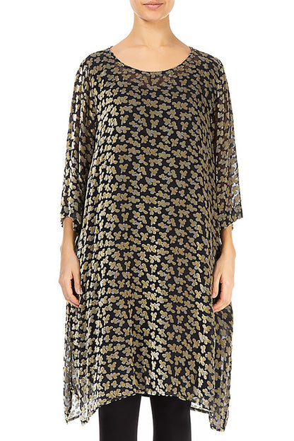 Loose Devoré Petals Gold Silk Velvet Tunic 1