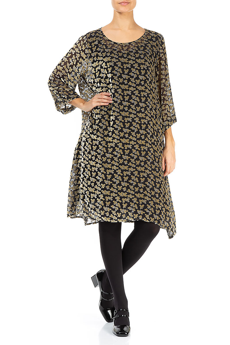 Loose Devoré Petals Gold Silk Velvet Tunic 4