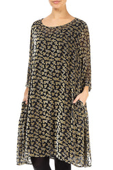 Loose Devoré Petals Gold Silk Velvet Tunic 3