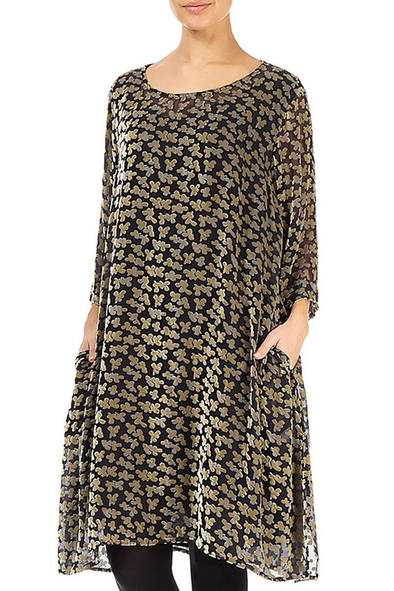 Loose Devoré Petals Gold Silk Velvet Tunic 3