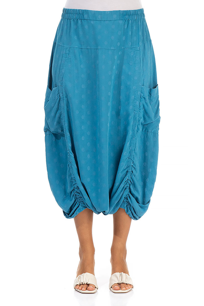 Pantalon ample en coton et soie bleu océan à pois