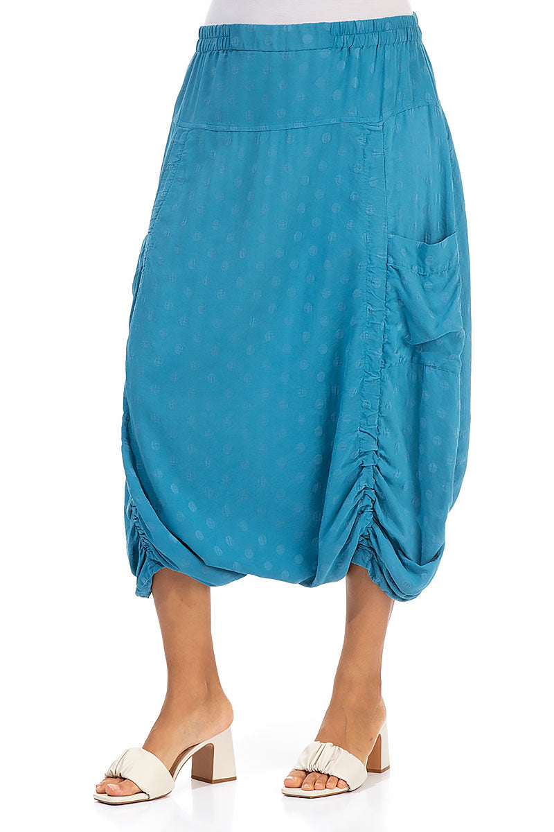 Pantalon ample en coton et soie bleu océan à pois