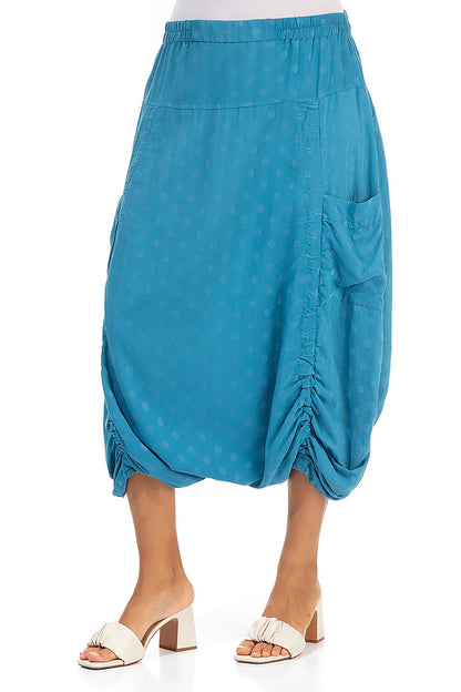 Pantalon ample en coton et soie bleu océan à pois