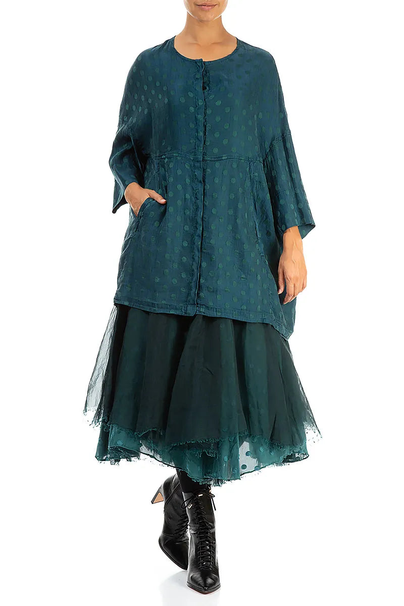Loose Dotty Teal Silk Linen Jacket 4
