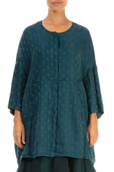 Loose Dotty Teal Silk Linen Jacket 1