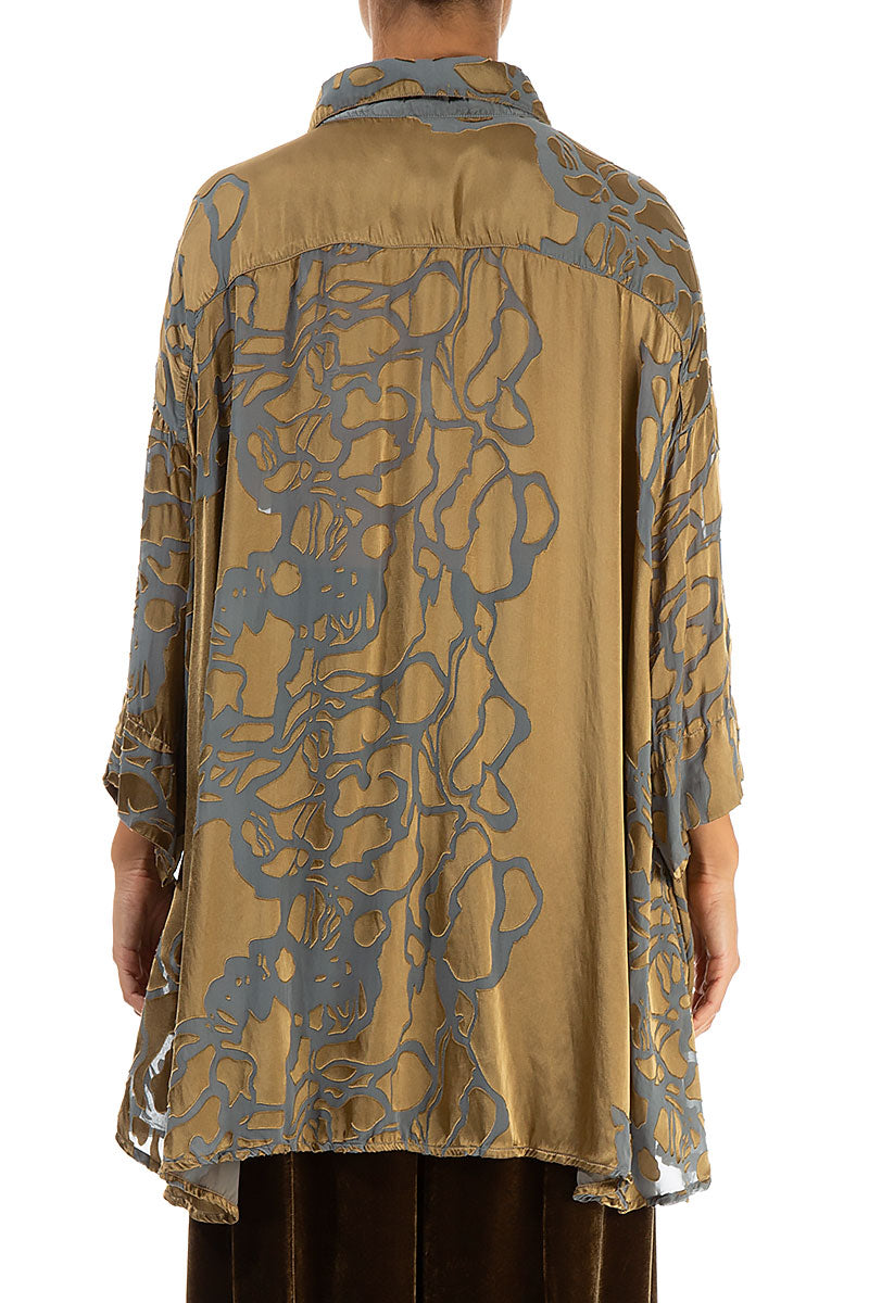 Loose Floral Golden Sage Silk Shirt 2