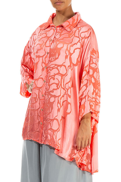 Loose Floral Living Coral Silk Shirt 3