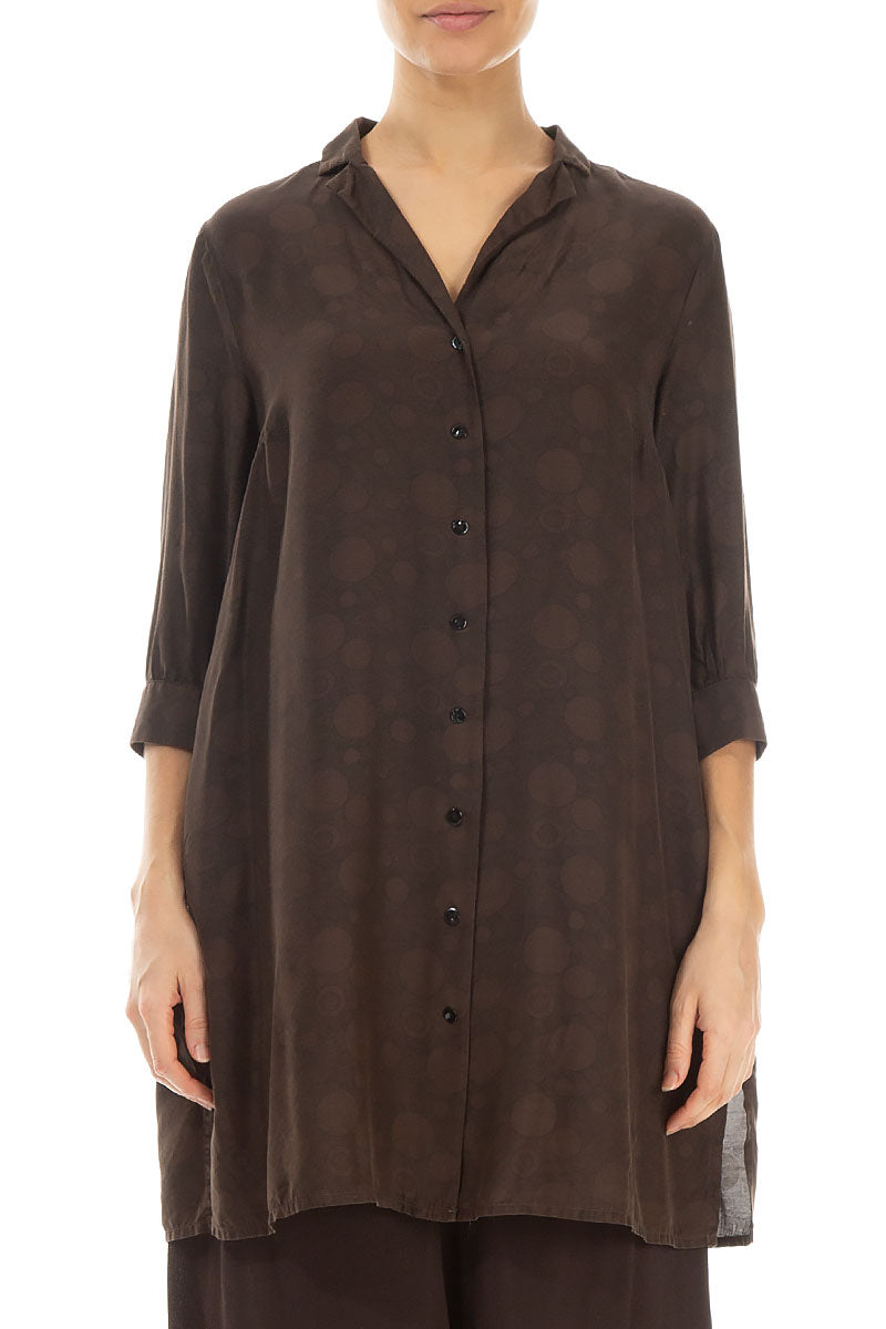 Loose Forest Brown Bubbles Silk Bamboo Shirt 1