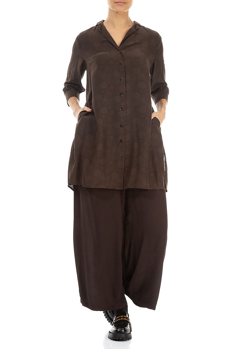 Loose Forest Brown Bubbles Silk Bamboo Shirt 4