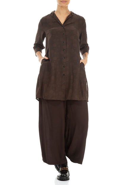 Loose Forest Brown Bubbles Silk Bamboo Shirt 4
