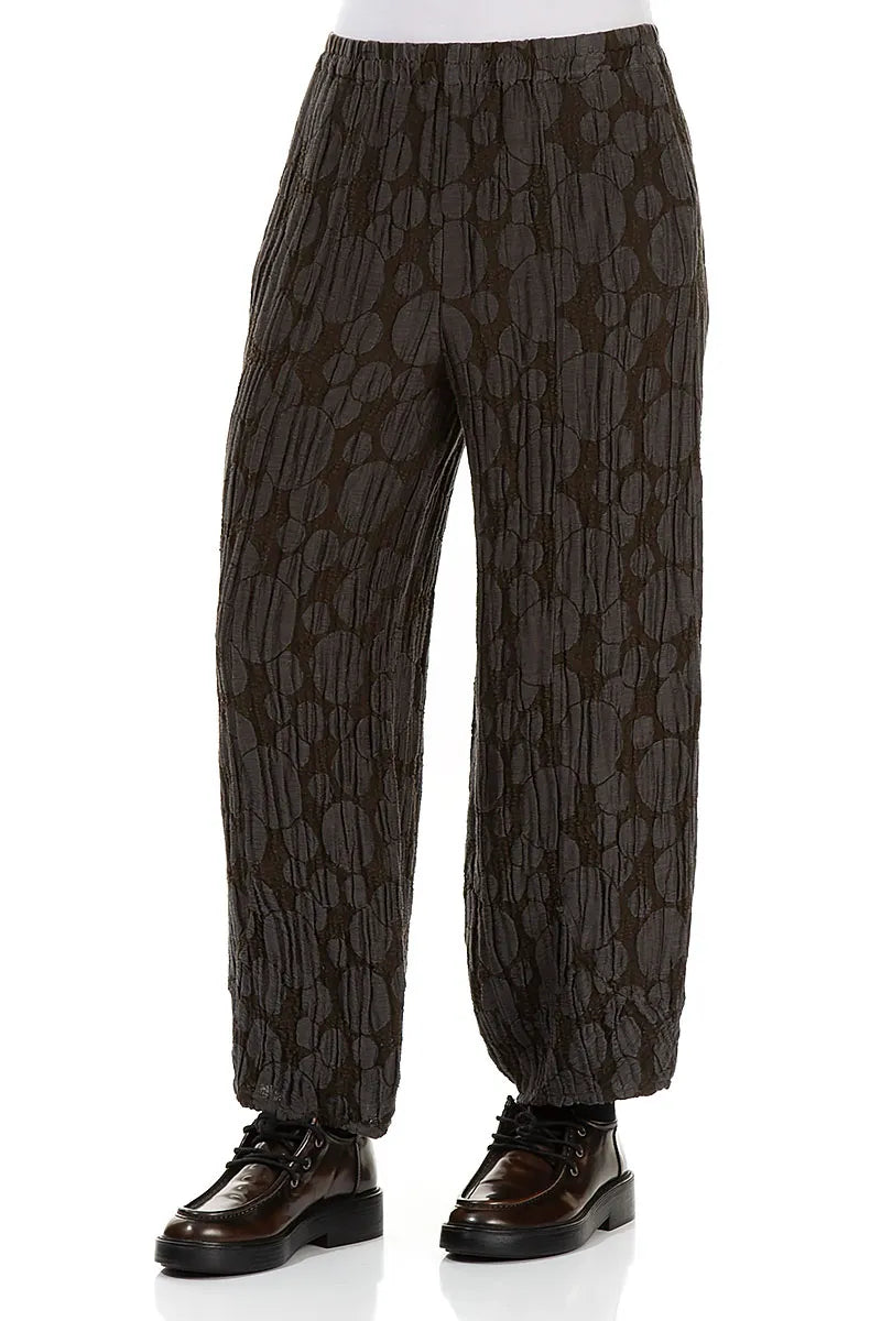 Loose Forest Brown Circle Silk Linen Trousers 3