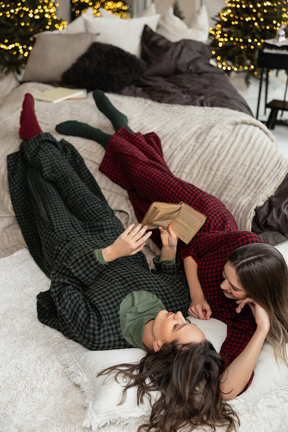 Lockere Leinenhose mit Karomuster in Forest Mist