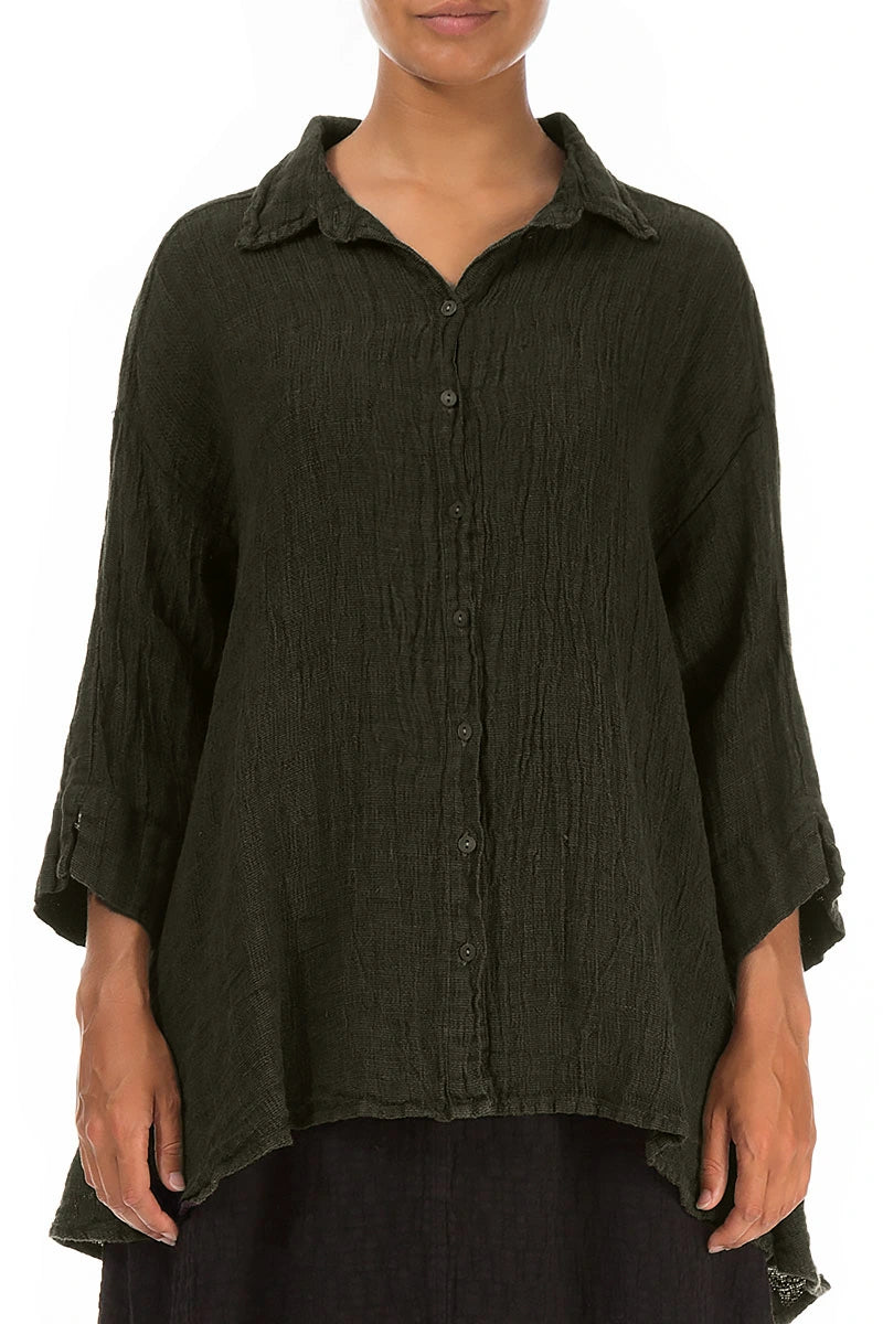 Loose Forest Mist Mélange Linen Shirt 1