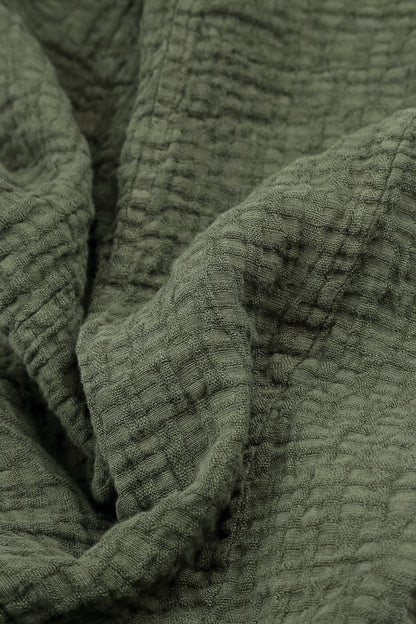 Loose Forest Mist Textured Linen Blouse 5