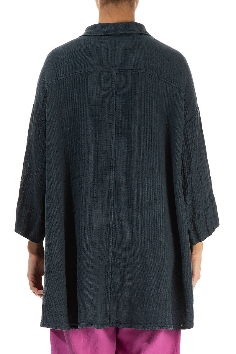 Loose Graphite Textured Linen Shirt 2