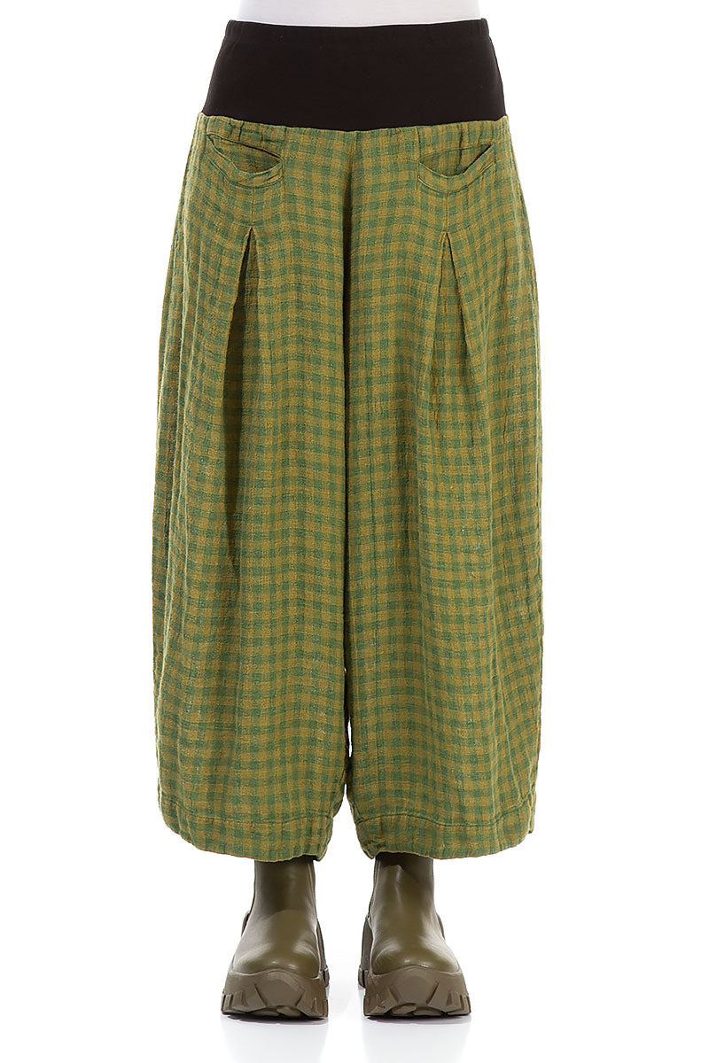 Loose Green Check Linen Trousers 1