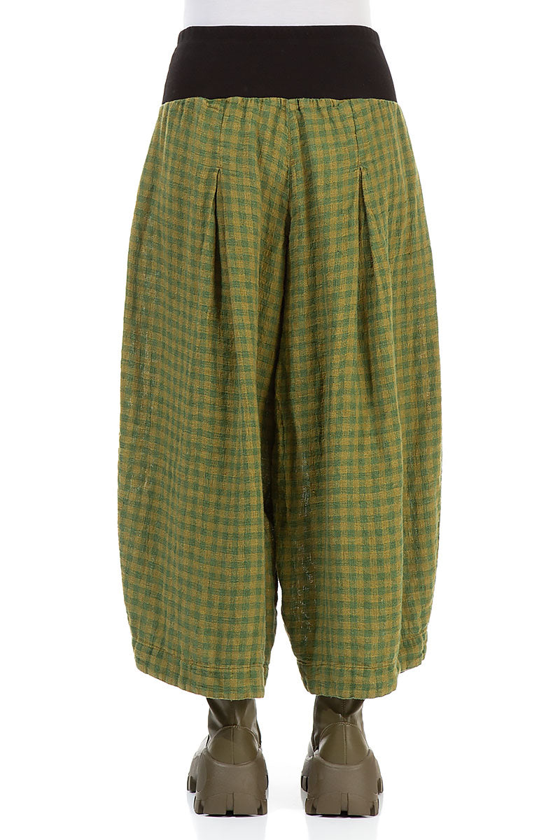Loose Green Check Linen Trousers 2