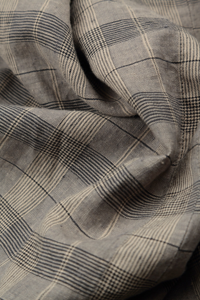 Loose Greige Check Linen Trousers 5