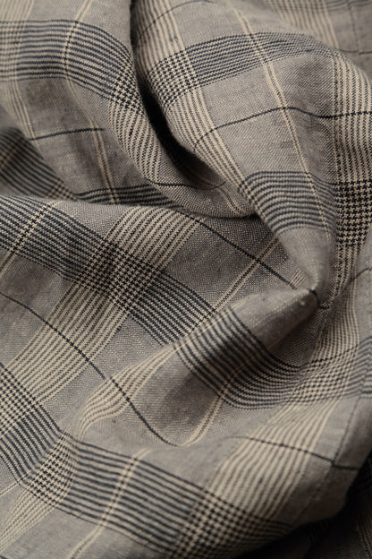 Loose Greige Check Linen Trousers 5