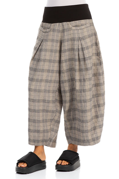 Loose Greige Check Linen Trousers 3