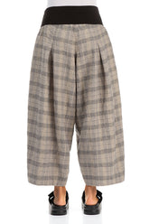 Loose Greige Check Linen Trousers 2