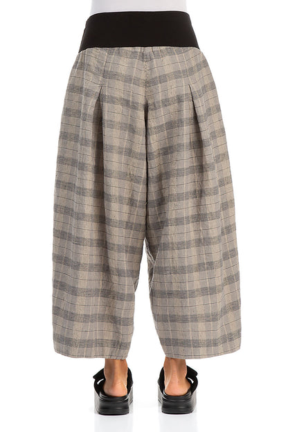 Loose Greige Check Linen Trousers 2