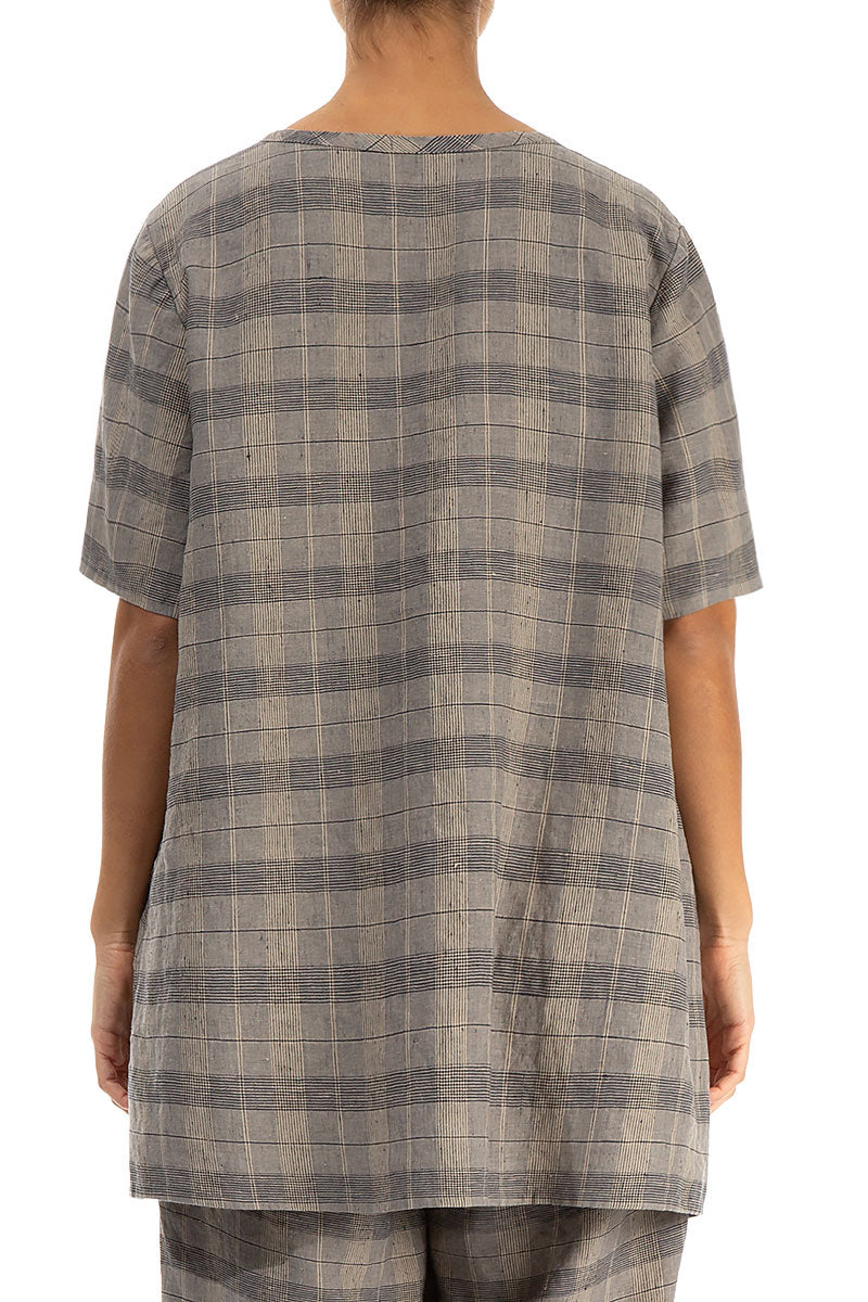 Loose Greige Check Linen Tunic 2