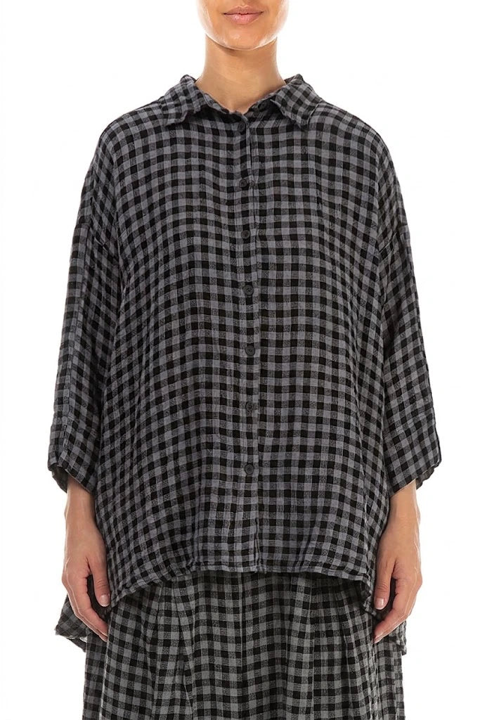 Loose Grey Check Linen Shirt 1