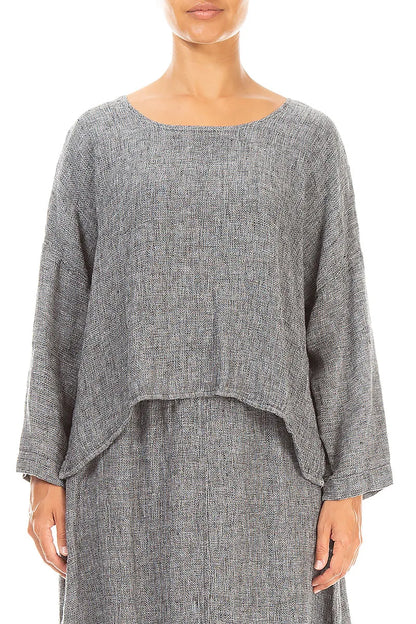 Loose Grey Mélange Linen Blouse