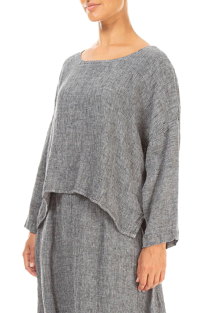 Loose Grey Mélange Linen Blouse