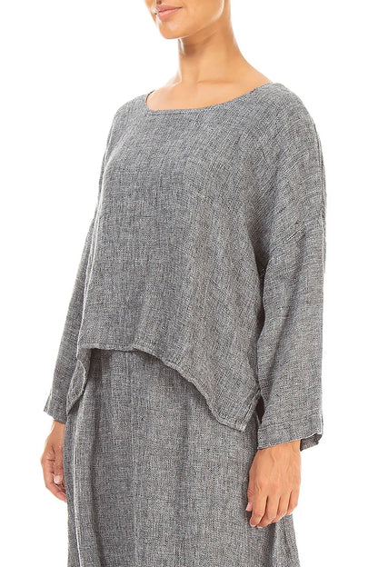 Loose Grey Mélange Linen Blouse