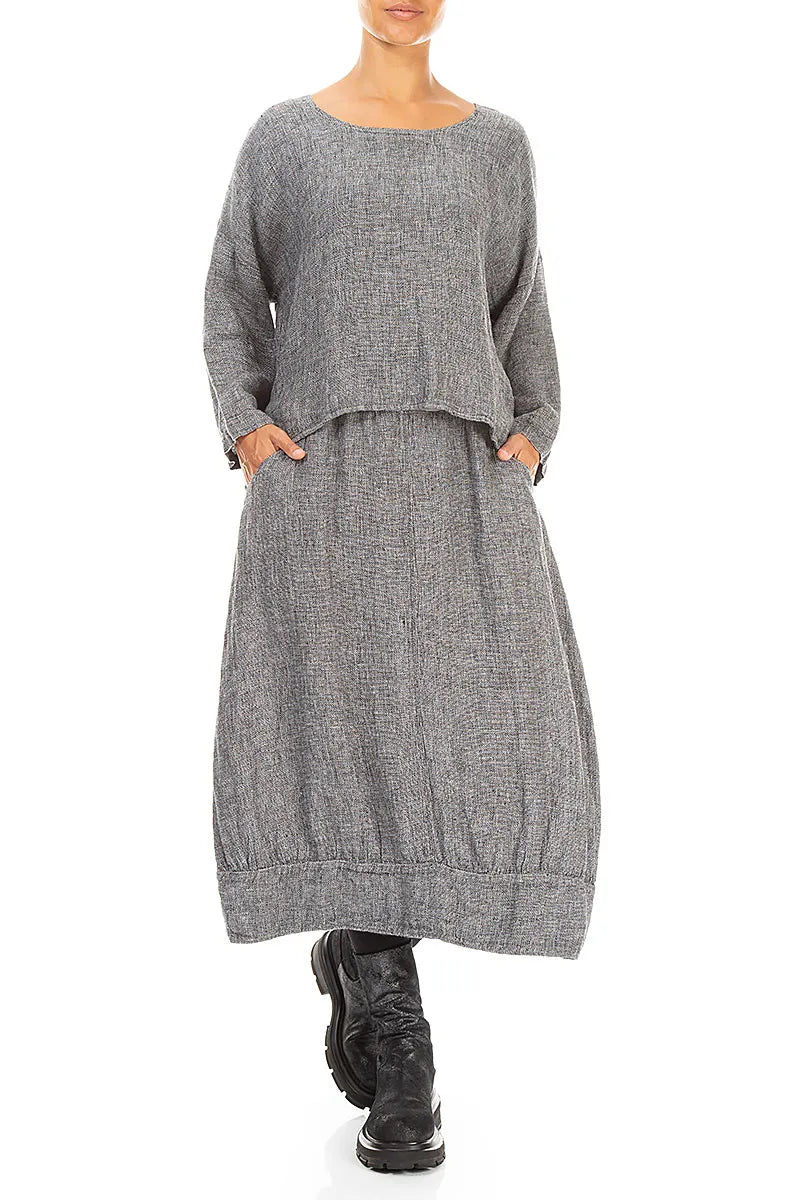 Loose Grey Mélange Linen Blouse