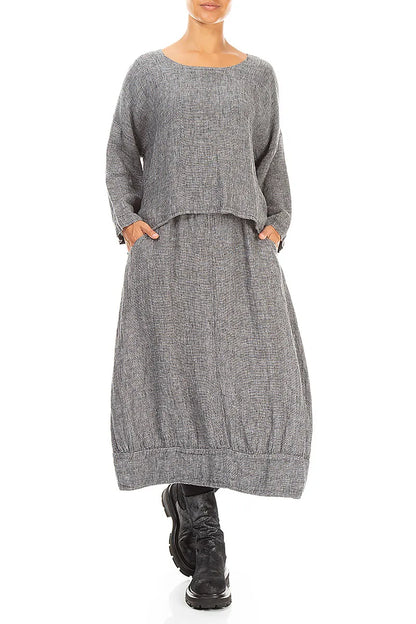 Loose Grey Mélange Linen Blouse